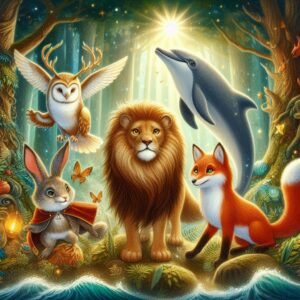 A-fantastical-forest-with-a-wise-owl-a-brave-lion-a-clever-fox-and-a-skilled-dolphin-300x300 A fantastical forest with a wise owl, a brave lion, a clever fox, and a skilled dolphin