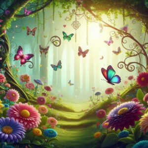 A-magical-forest-with-colorful-flowers-and-butterflies-300x300 A magical forest with colorful flowers and butterflies